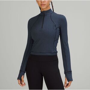 lululemon athletica Women's Long-Sleeve Zip Crop Top in Slate Blue